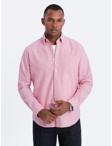 Ombre Clothing Vyriški Oksfordo REGULAR stiliaus marškiniai - rožinės spalvos V3 OM-SHOS-0108