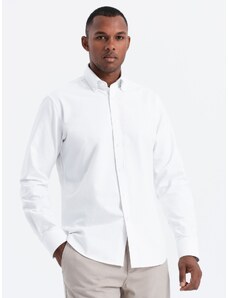 Ombre Clothing Vyriški Oksfordo marškiniai iš reguliaraus stiliaus audinio - balti V1 OM-SHOS-0114