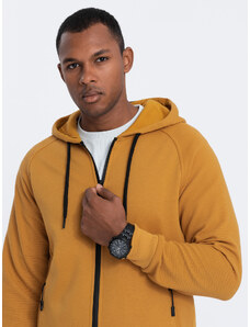 Ombre Clothing Vyriškas džemperis su užtrauktuku ir gobtuvu - garstyčių spalvos V7 OM-SSZP-0124