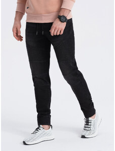 Ombre Clothing Vyriškos džinsinės kelnės su dygsniais - juodos V3 OM-PADJ-0113