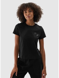 4F Moteriški T-shirt marškinėliai iš organinės medvilnės su grafika - juodi
