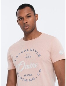 Ombre Clothing Vyriški medvilniniai marškinėliai su spauda - šviesiai rožinės spalvos V3 S1752