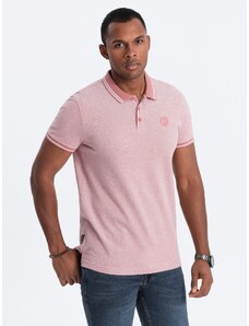 Ombre Clothing Vyriški melanžiniai polo marškinėliai su kontrastinga apykakle - rožinės spalvos V2 S1618