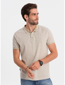 Ombre Clothing Vyriški melanžiniai polo marškinėliai su kontrastinga apykakle - kreminės spalvos V4 S1618
