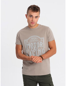 Ombre Clothing Vyriški medvilniniai marškinėliai su spauda - šviesiai rudi V3 S1735