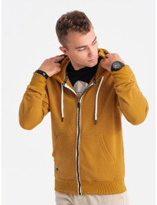 Ombre Clothing BASIC vyriškas džemperis su gobtuvu - garstyčių spalvos V4 OM-SSBZ-0118