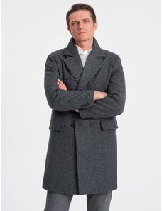 Ombre Clothing Vyriškas dvieilis paltas su pamušalu - grafito spalvos V2 OM-COWC-0107
