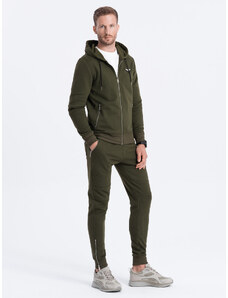Ombre Clothing Vyriško sportinio kostiumo komplektas - užtrauktuku užsegamas džemperis ir kelnės - alyvuogių spalva V1 Z70