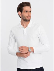Ombre Clothing Vyriški marškinėliai ilgomis rankovėmis su polo apykakle - balti V1 OM-POBL-0114