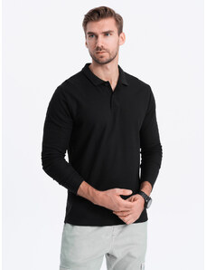 Ombre Clothing Vyriški marškinėliai ilgomis rankovėmis su polo apykakle - juodi V2 OM-POBL-0114