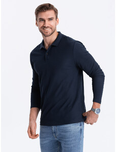 Ombre Clothing Vyriški marškinėliai ilgomis rankovėmis su polo apykakle - tamsiai mėlyni V3 OM-POBL-0114