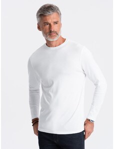 Ombre Clothing Vyriški BASIC marškinėliai su apvaliu kaklu ir ilgomis rankovėmis - balti V4 OM-LSBL-0106