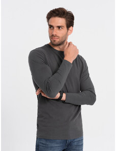 Ombre Clothing BASIC vyriški marškinėliai ilgomis rankovėmis su apvalia iškirpte - grafito spalvos V6 OM-LSBL-0106