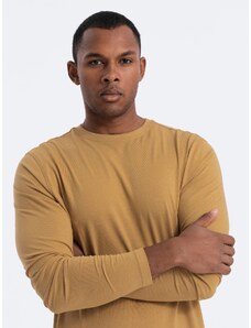 Ombre Clothing BASIC vyriški marškinėliai ilgomis rankovėmis su apvalia iškirpte - garstyčių spalvos V10 OM-LSBL-0106