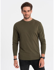Ombre Clothing Vyriška marškininė BASIC ilgomis rankovėmis su apvalia iškirpte - tamsiai alyvuogių žalia V7 OM-LSBL-0106