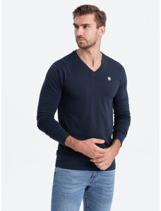 Ombre Clothing Vyriška elastano marškininė su ilgomis rankovėmis ir iškirpte - tamsiai mėlyna V2 OM-LSCL-0110