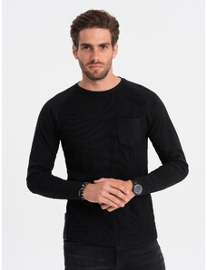 Ombre Clothing Vyriška vaflinės tekstūros ilgomis rankovėmis - juoda V4 OM-LSCL-0109