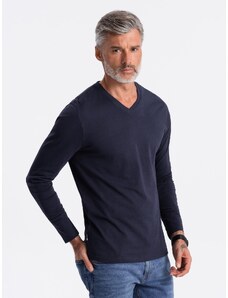 Ombre Clothing Vyriška marškininė be spaudos su V formos iškirpte - tamsiai mėlyna V5 OM-LSBL-0108