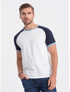 Ombre Clothing Vyriški medvilniniai marškinėliai "Reglan" - balti ir tamsiai mėlyni V6 S1623