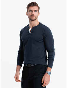 Ombre Clothing Vyriški marškinėliai ilgomis rankovėmis su sagomis prie iškirptės - tamsiai mėlyni V3 OM-LSCL-0107