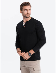Ombre Clothing Vyriški marškinėliai ilgomis rankovėmis su sagomis ties iškirpte - juodi V4 OM-LSCL-0107