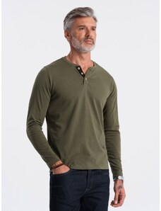 Ombre Clothing Vyriški marškiniai ilgomis rankovėmis su sagomis prie iškirptės - tamsiai alyvuogių žalia V1 OM-LSCL-0107