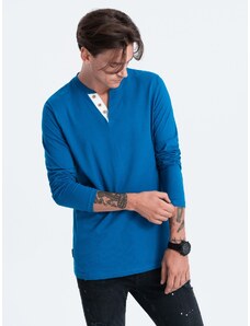 Ombre Clothing Vyriški marškinėliai ilgomis rankovėmis su sagomis prie iškirptės - mėlyni V2 OM-LSCL-0107