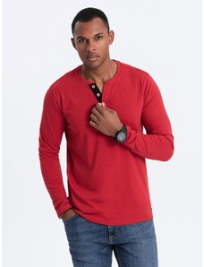 Ombre Clothing Vyriški marškinėliai ilgomis rankovėmis su sagomis prie iškirptės - raudoni V7 OM-LSCL-0107