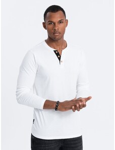 Ombre Clothing Vyriški marškinėliai ilgomis rankovėmis su sagomis prie iškirptės - balti V10 OM-LSCL-0107