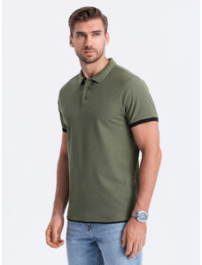 Ombre Clothing Vyriški medvilniniai polo marškinėliai - alyvuogių spalvos V6 OM-POSS-0113