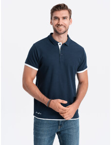 Ombre Clothing Vyriški medvilniniai polo marškinėliai - tamsiai mėlyni V4 OM-POSS-0113