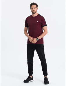 Ombre Clothing Vyriški medvilniniai marškinėliai su kontrastingais intarpais - bordo spalvos V2 S1632