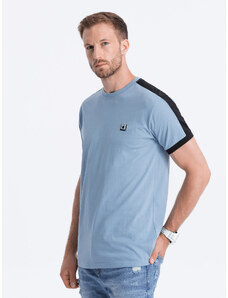 Ombre Clothing Vyriški medvilniniai marškinėliai su kontrastingais intarpais - mėlyni V3 S1632