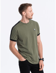 Ombre Clothing Vyriški medvilniniai marškinėliai su kontrastingais intarpais - alyvuogių spalvos V4 S1632