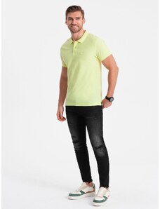 Ombre Clothing Vyriški pique trikotažo polo marškinėliai - laimo žalios spalvos V15 S1374