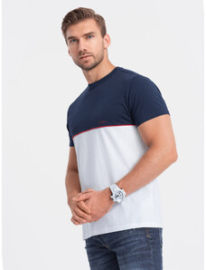 Ombre Clothing Vyriški dviejų spalvų medvilniniai marškinėliai - tamsiai mėlyni ir balti V7 S1619