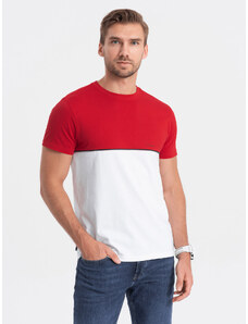 Ombre Clothing Vyriški dviejų spalvų medvilniniai marškinėliai - raudona ir balta V6 S1619