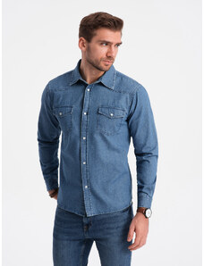 Ombre Clothing Vyriški džinsiniai marškiniai su kišenėmis - mėlyni V2 OM-SHDS-0115