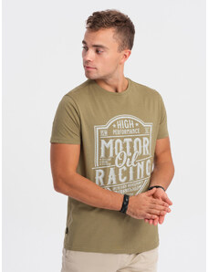 Ombre Clothing Vyriški marškinėliai su spauda iš medvilnės - olive V2 S1735