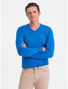 Ombre Clothing Elegantiškas vyriškas džemperis su iškirpte - mėlynas V19 OM-SWBS-0107