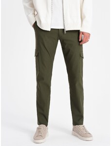 Ombre Clothing Vyriškos kelnės REGULAR su krovininėmis kišenėmis - tamsiai alyvuogių žalia V1 OM-PACG-0178