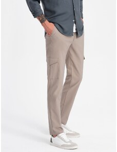 Ombre Clothing Vyriškos kelnės REGULAR su kišenėmis - smėlio spalvos V3 OM-PACG-0178