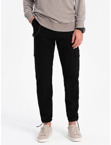 Ombre Clothing Vyriškos kelnės su krovininėmis kišenėmis ir kojų apačia - juodos V5 OM-PACG-0189