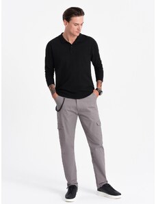 Ombre Clothing Vyriškos kelnės su krovininėmis kišenėmis ir kojų apačia - pilkos spalvos V4 OM-PACG-0189