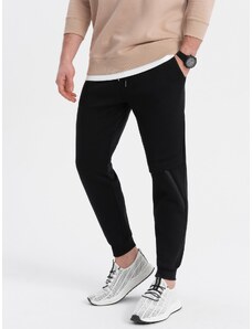 Ombre Clothing Vyriškos sportinės kelnės su viršutinėmis siūlėmis ir užtrauktuku ant kojų - juodos V1 OM-PASK-0147