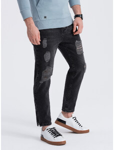 Ombre Clothing Vyriškos siaurėjančios džinsinės kelnės su skylutėmis - juodos V2 P1028