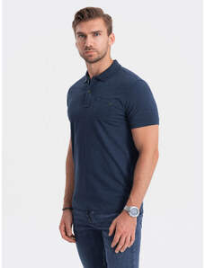 Ombre Clothing Vyriški polo marškinėliai su dekoratyvinėmis sagomis - tamsiai mėlyni V8 S1744