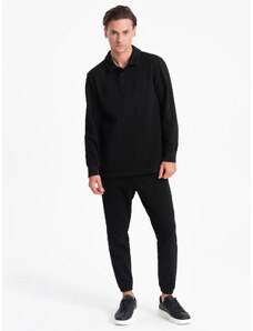 Ombre Clothing Vyriško sportinio kostiumo komplektas - marškinėliai su polo apykakle ir kelnės - juodas V8 Z71
