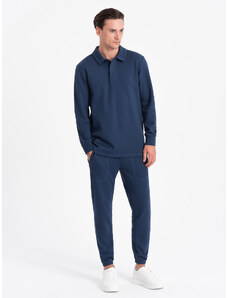 Ombre Clothing Vyriško sportinio kostiumo komplektas - marškinėliai su polo apykakle + kelnės - tamsiai mėlyna V5 Z71