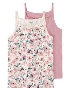 NAME IT Apatiniai marškinėliai 'NOSTALGIA FLOWER' smėlio spalva / opalo / rusvai žalia / ryškiai rožinė spalva